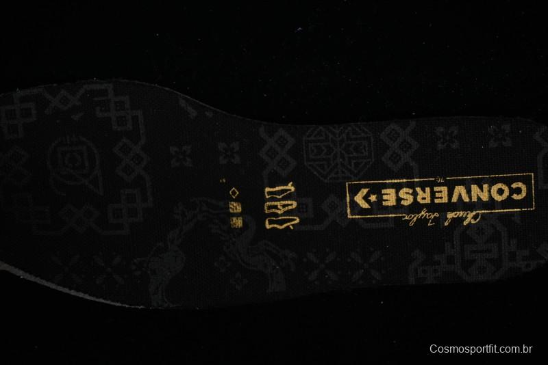 Clot x Fragment Design x Converse Custom Triple Collaboration Low-Top Sneakers with Distressed Black Silk and Brier Pattern - A10925C
